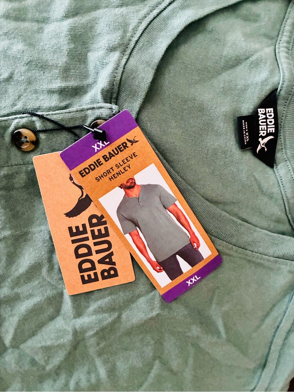 BNWT Eddie Bauer Short Sleeve Henley in Light Sage